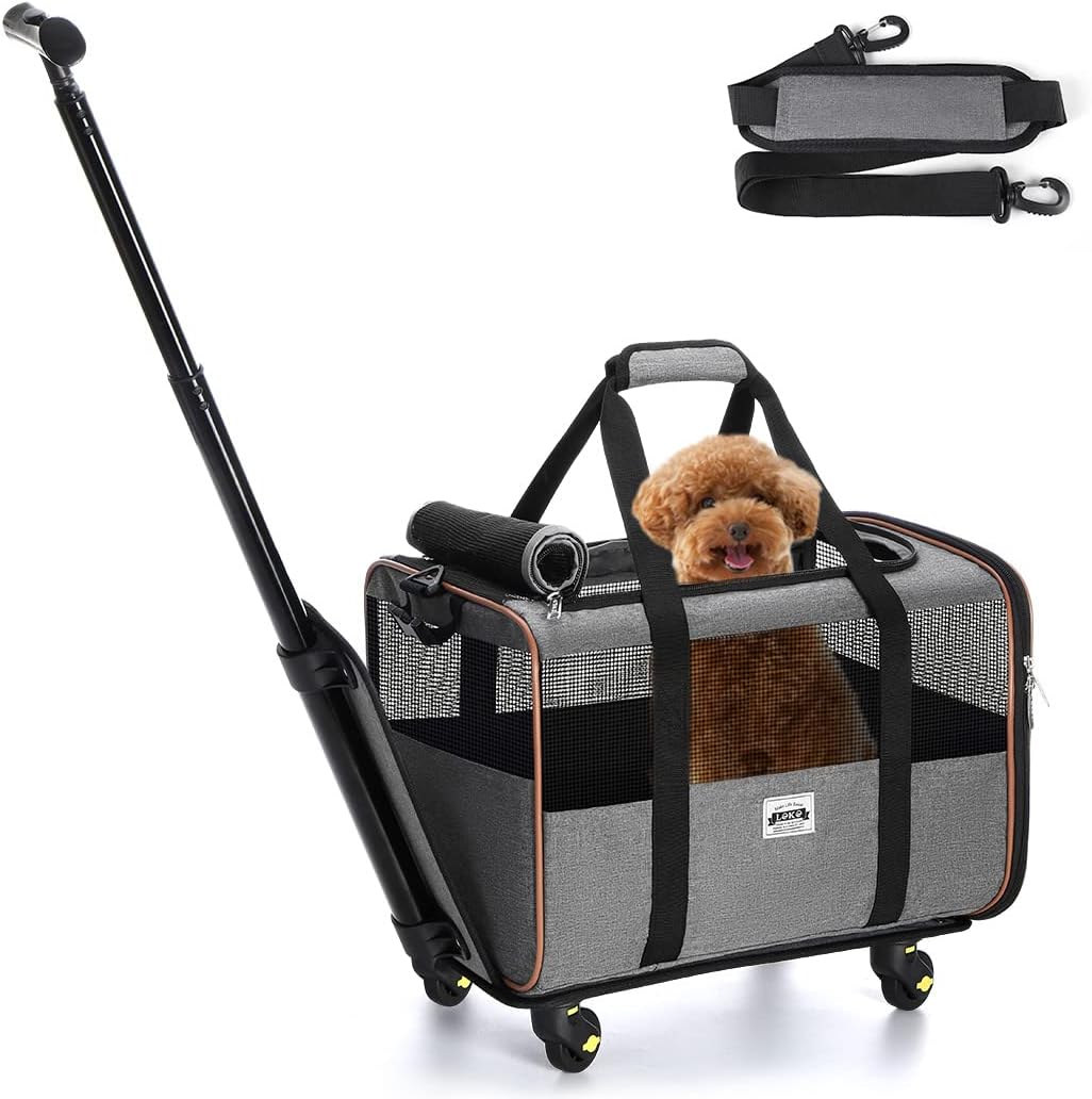 Lekesky Cat Dog Carrier with Wheels Airline Approv...