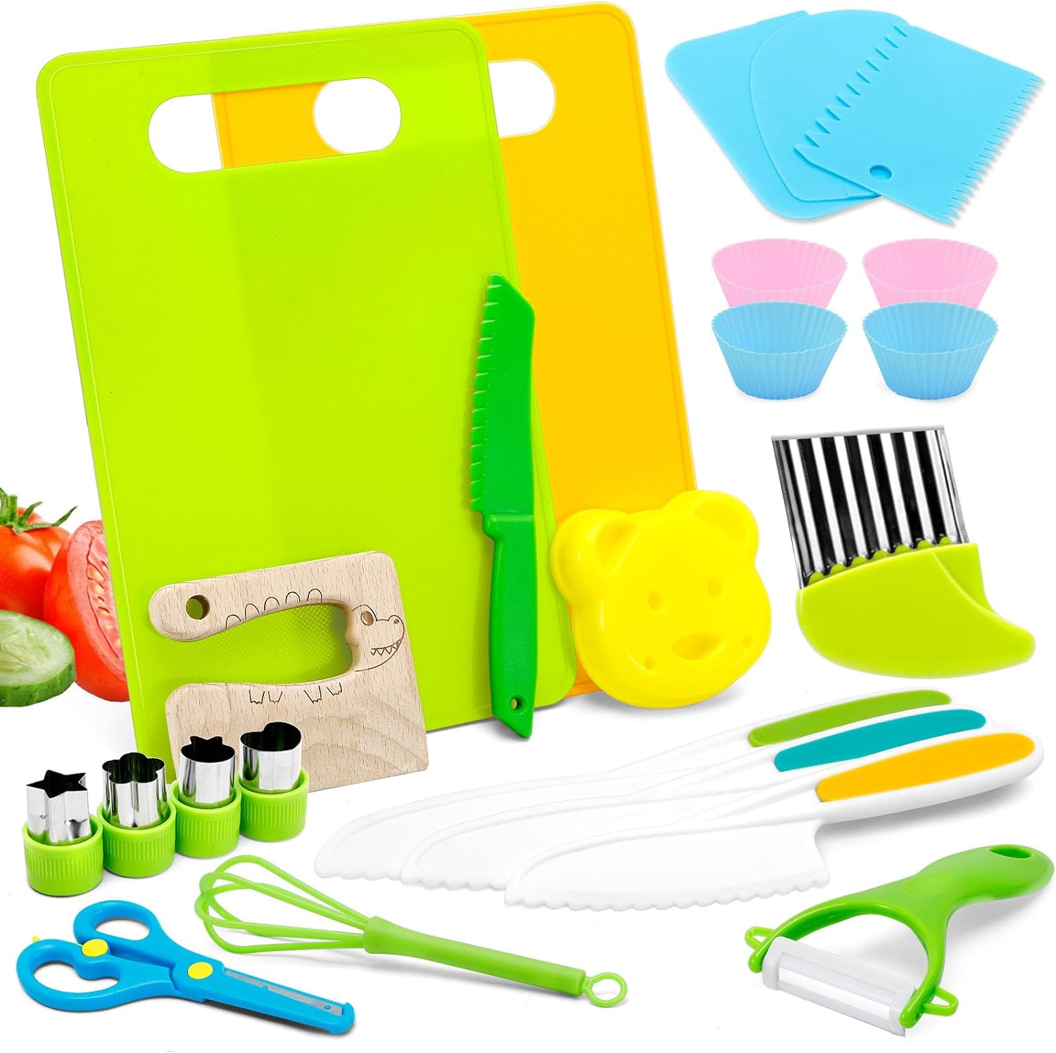 Anpole Toddler Knife Set - 23 Pcs Kids Knife Set for Chopping, Mini Chef Knife S...