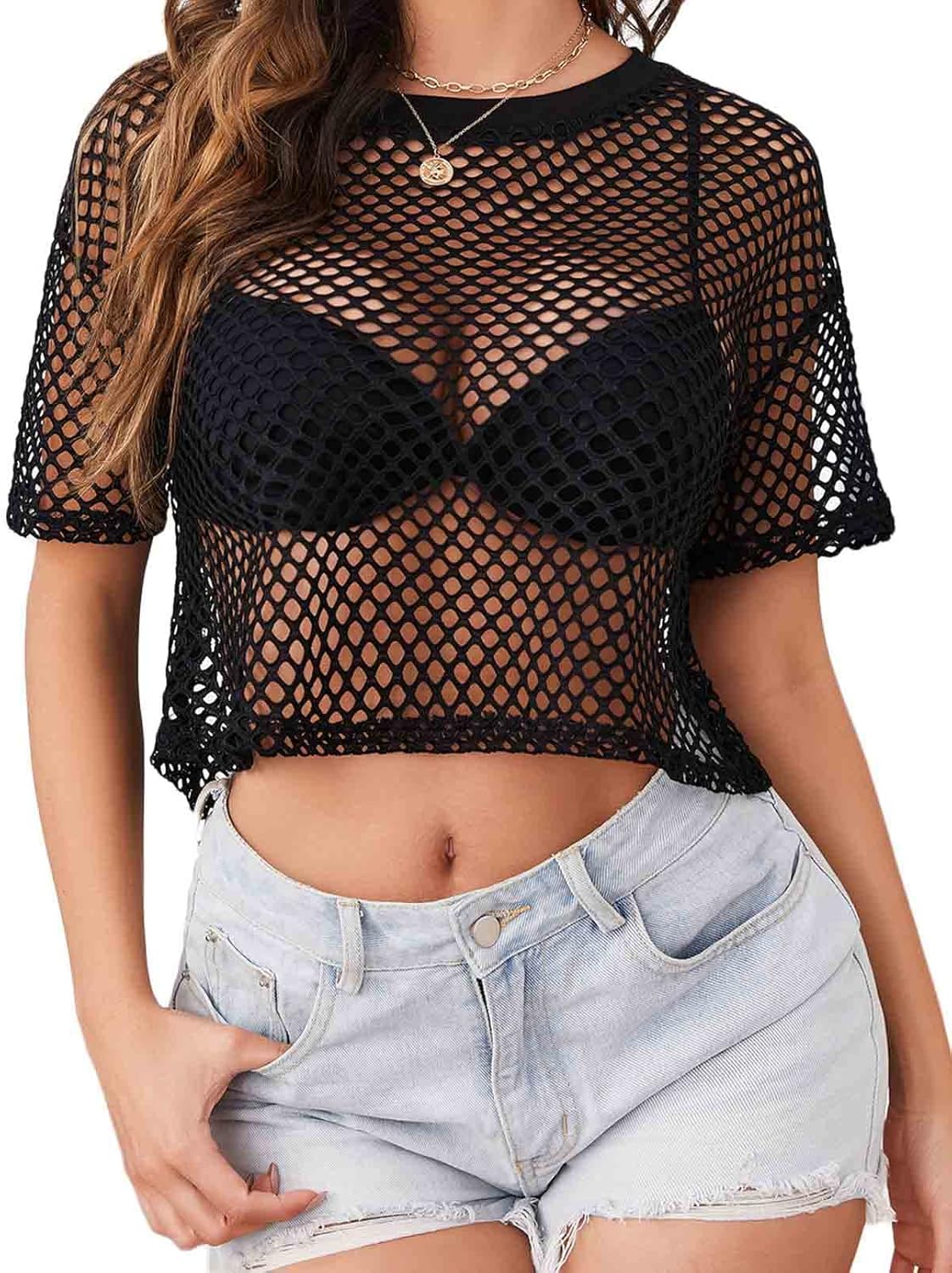 Avidlove Women's Sheer Fishnet Top, Special Net T Shirts, Innovative Crop Top wi...