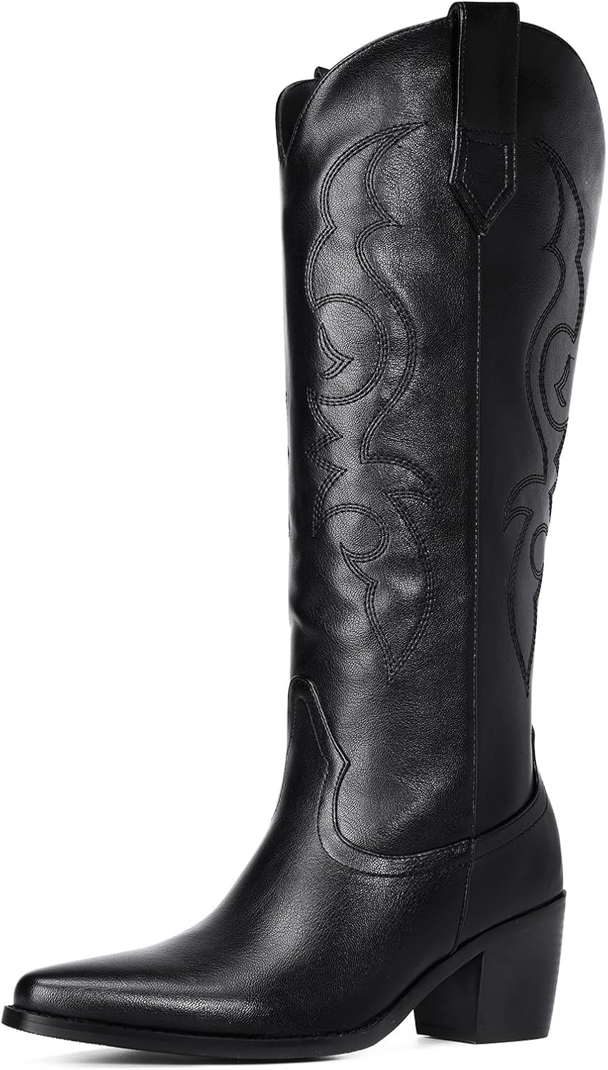 White Cowboy Boots for Women - Wide Calf Rhinestone Cowgirl Boots, Women Knee Hi...