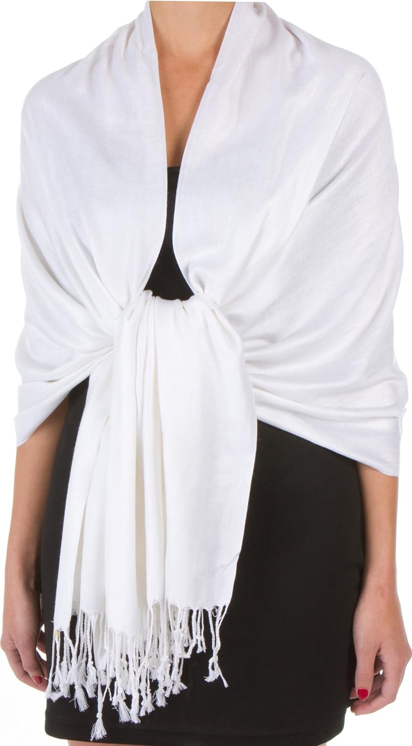 World of Shawls Super Soft Pashmina Shawl Scarf Wrap Pearl White