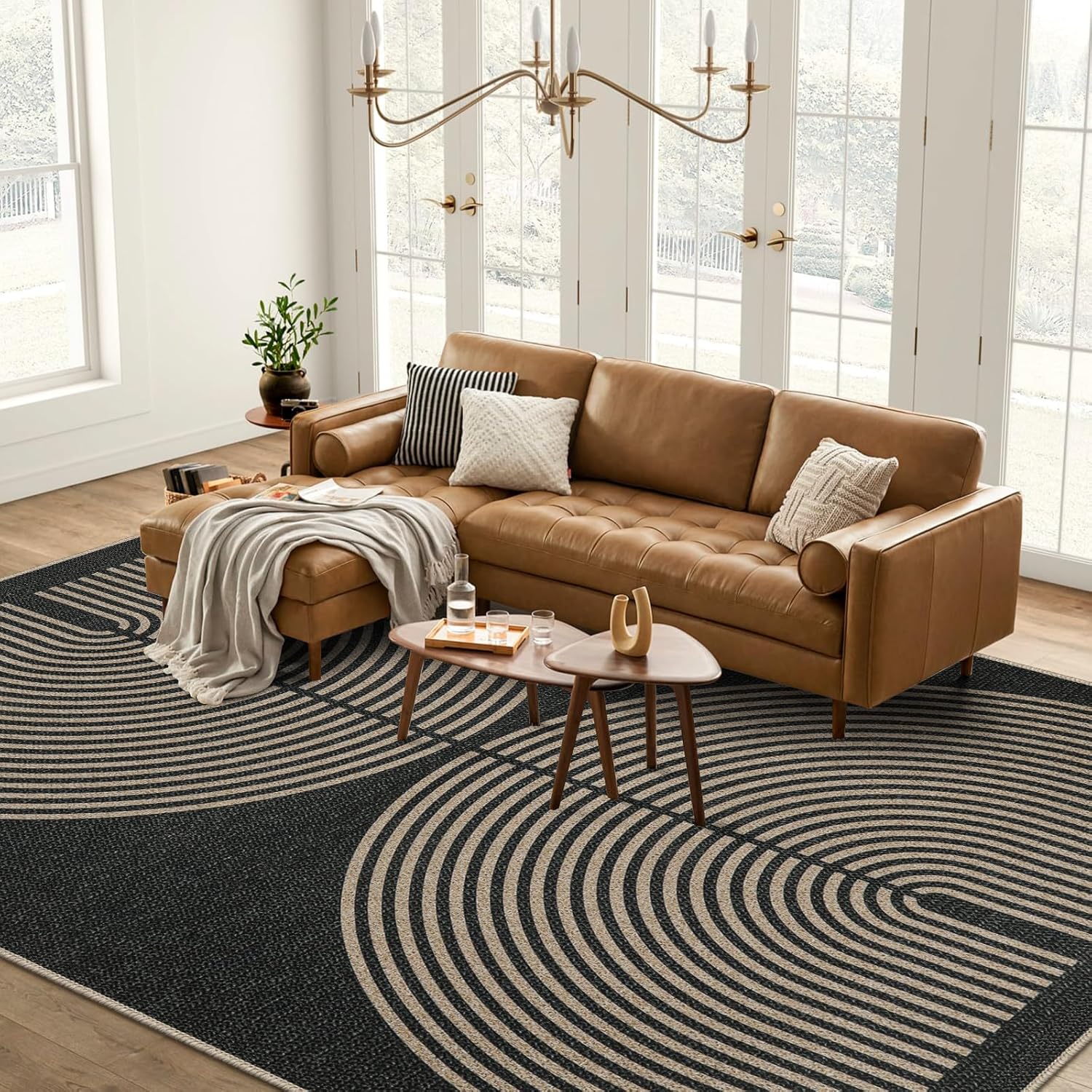 Lahome Modern Rainbow Outdoor Easy Jute Rug, Area Rugs 9x12 Living Room Patio Ru...