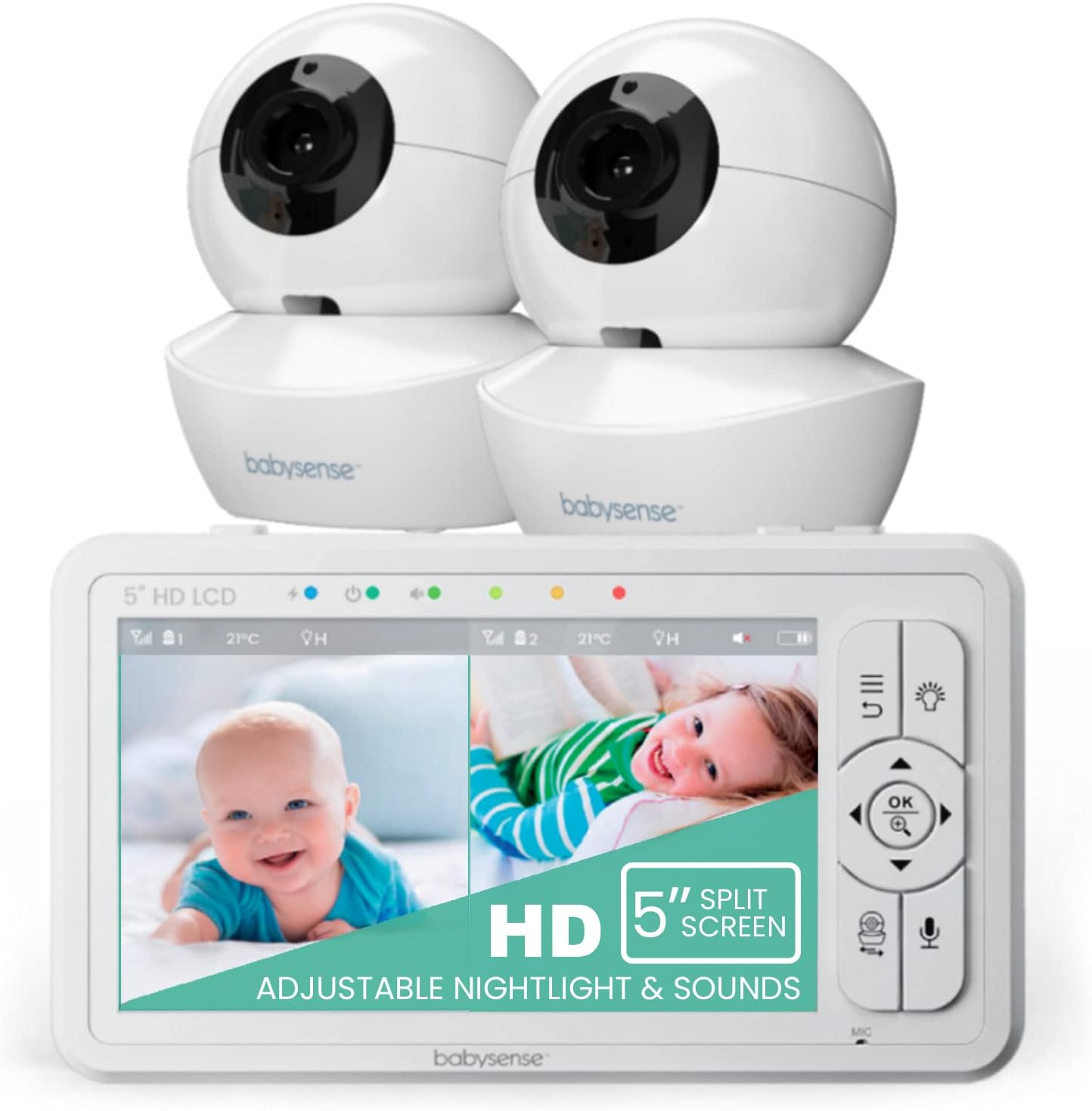 Babysense UPGRADED 720p 5" HD Split-Screen Baby Monitor, Video Baby Monitor with...