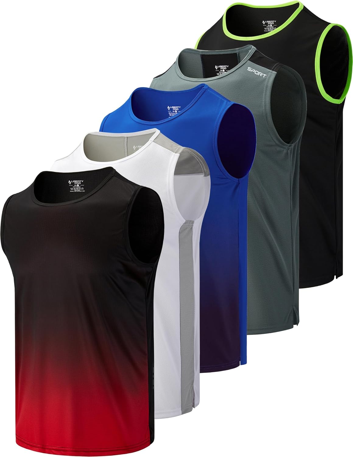 Liberty Imports Pack of 5 Men's Stretch Cool Dry Muscle Tank Tops Athletic Crewn...