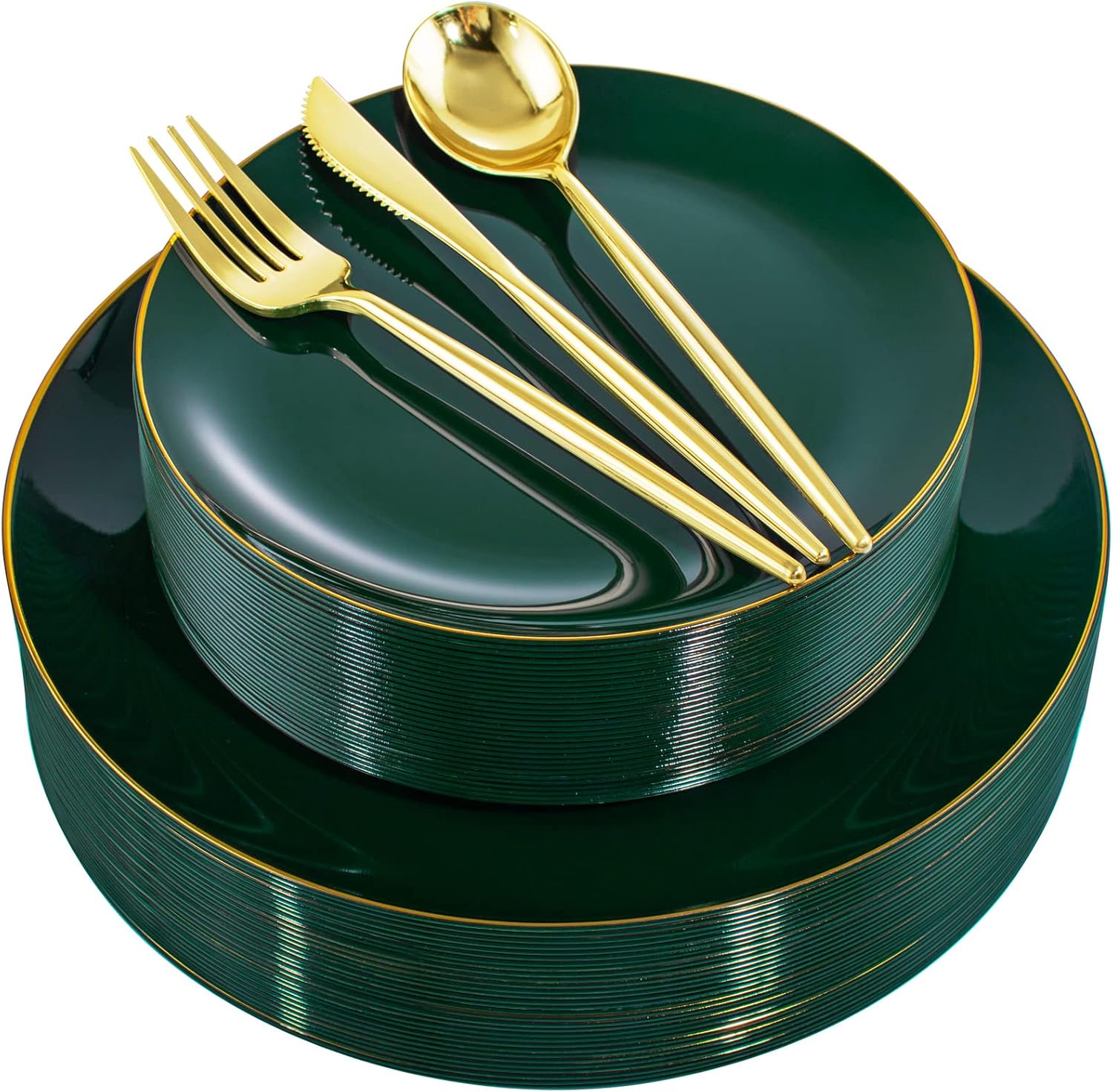 I00000 150Pcs Gold Plastic Plates Disposable Green Plastic Plates with Gold Rim...