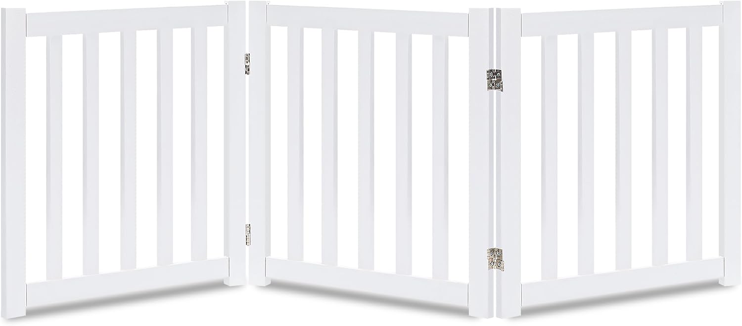 LZRS Solid Hardwood Freestanding Pet Gate,Wooden Dog Gates for Doorways,Nature W...
