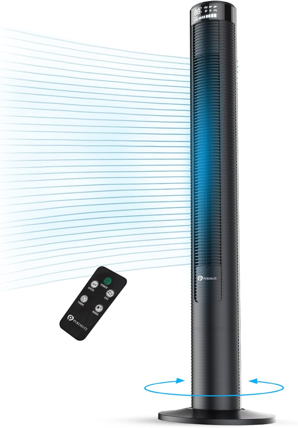 PureMate Tower Fan, 46-inch Oscillating Cooling Fan with Remote, 3 Fan Speeds, L...