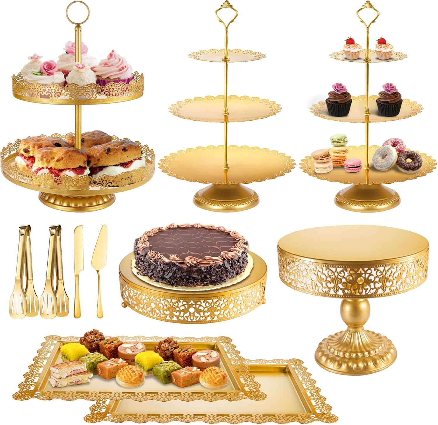 Gold Cake Stand, Metal Dessert Table Display Set T...