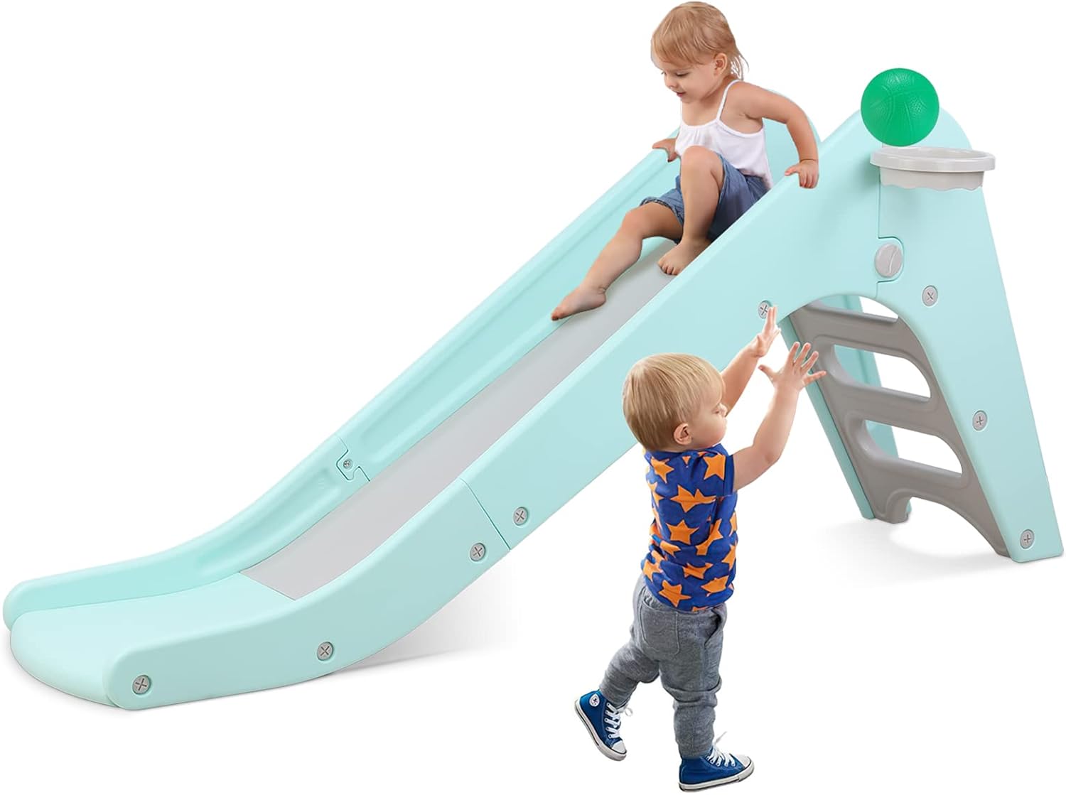Arlopu Freestanding Kids Slide, Special Toddler Slide Climber with Basketball Ho...