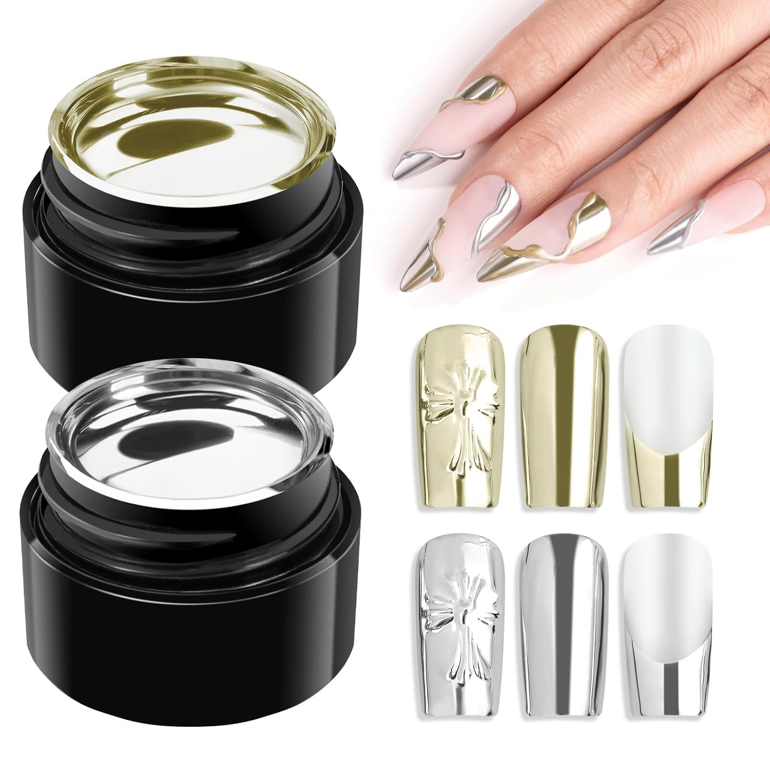 Makartt Chrome Gel Nail Polish Set，Metallic Gel Nail Polish，Silver and Gold 3D...