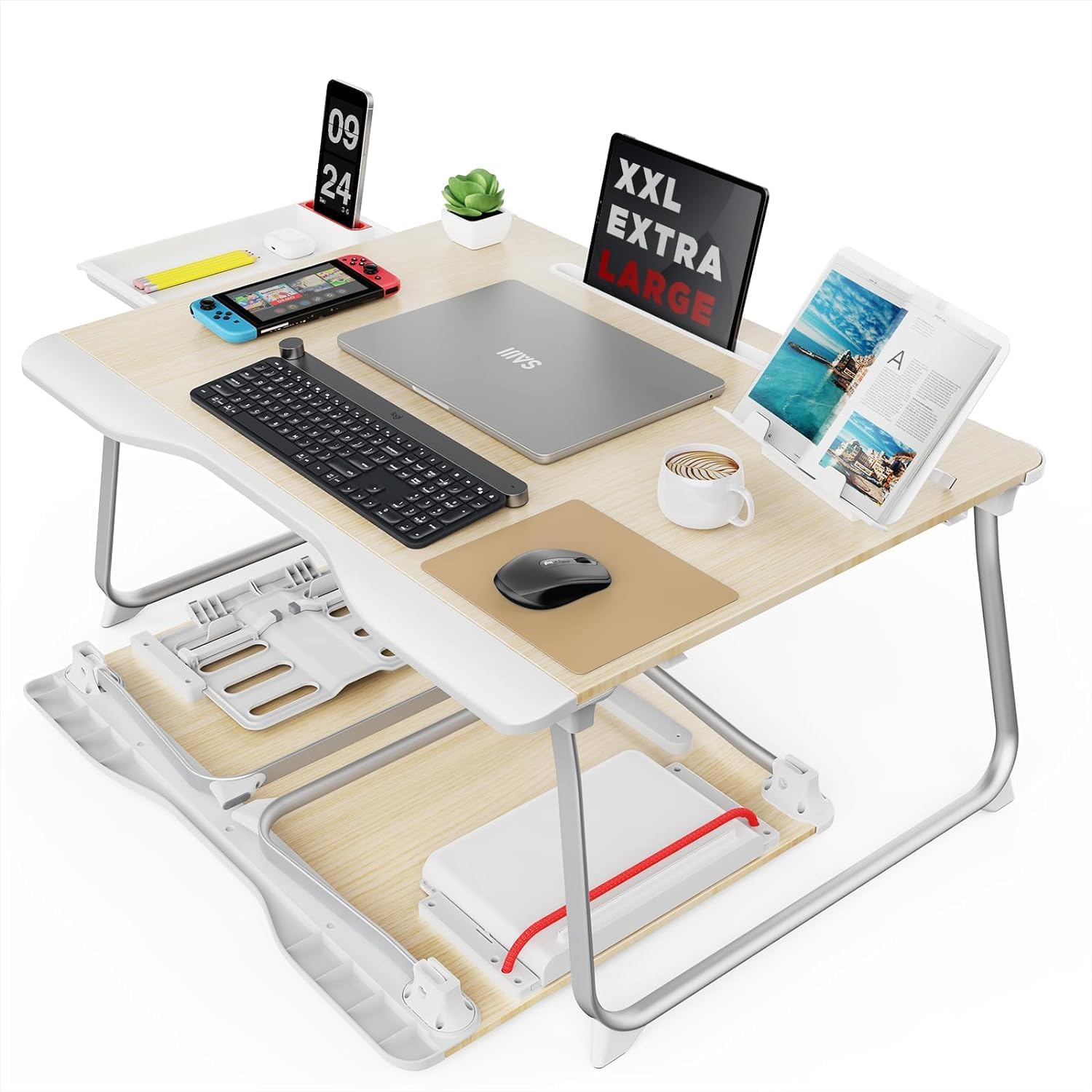SAIJI Folding Bed Desk for Laptop, Eating Breakfast, Writing, Gaming, Extra Larg...