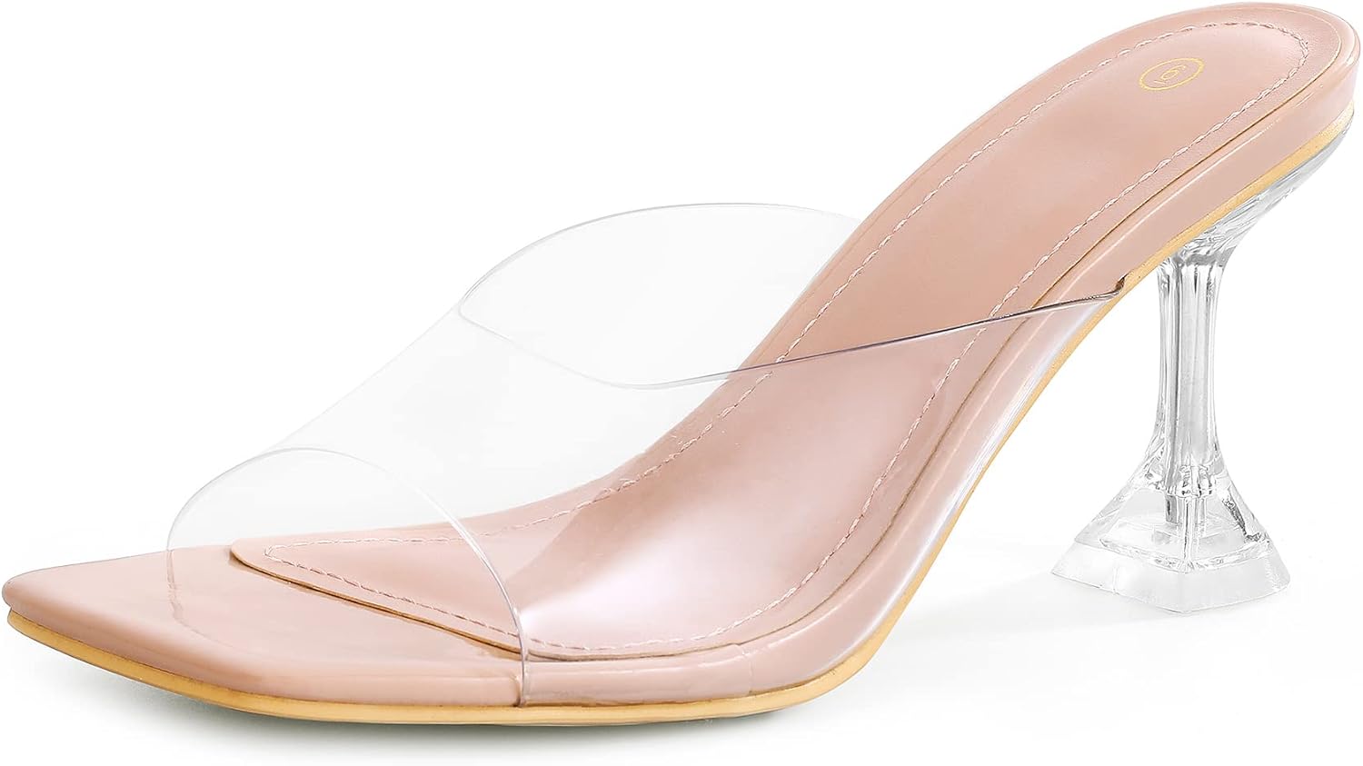 mysoft Women's Clear Heeled Sandals Square Toe Transparent Stiletto Mules Open T...