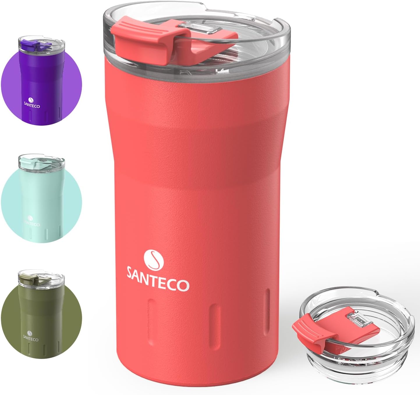 SANTECO Travel Coffee Mug, Special Insulated Coffee Cup with Flip Lid, Innovativ...