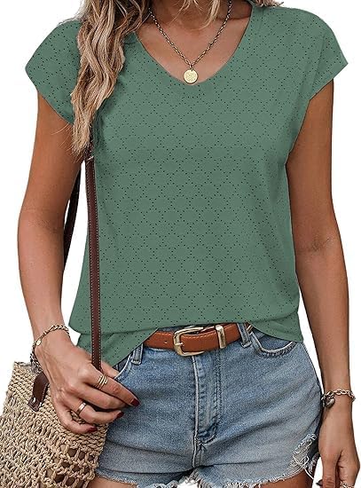 Zeagoo 2024 Women's Tank Top, Special V Neck Eyelet T Shirts, Innovative Cap Sle...