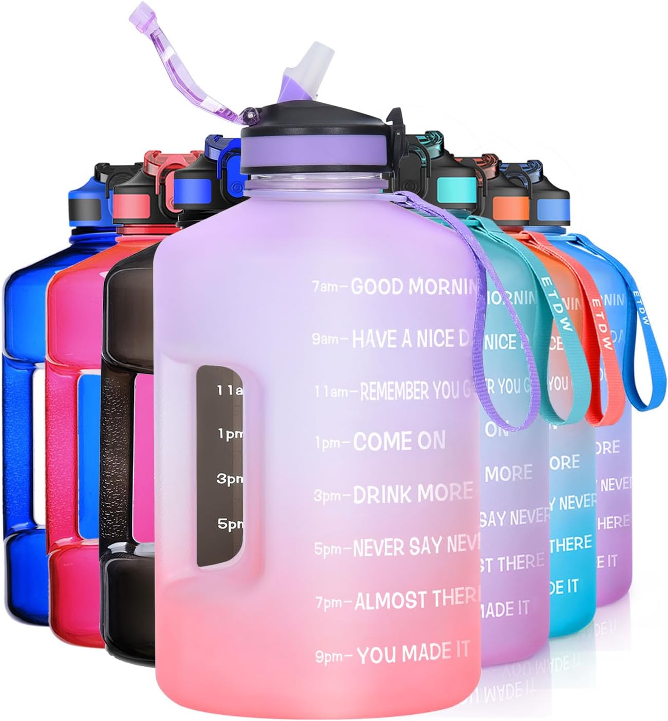 ETDW 3.78/2.2 Litre Water Bottle with Straw BPA Free, 3.8/2.2L Motivational Wate...