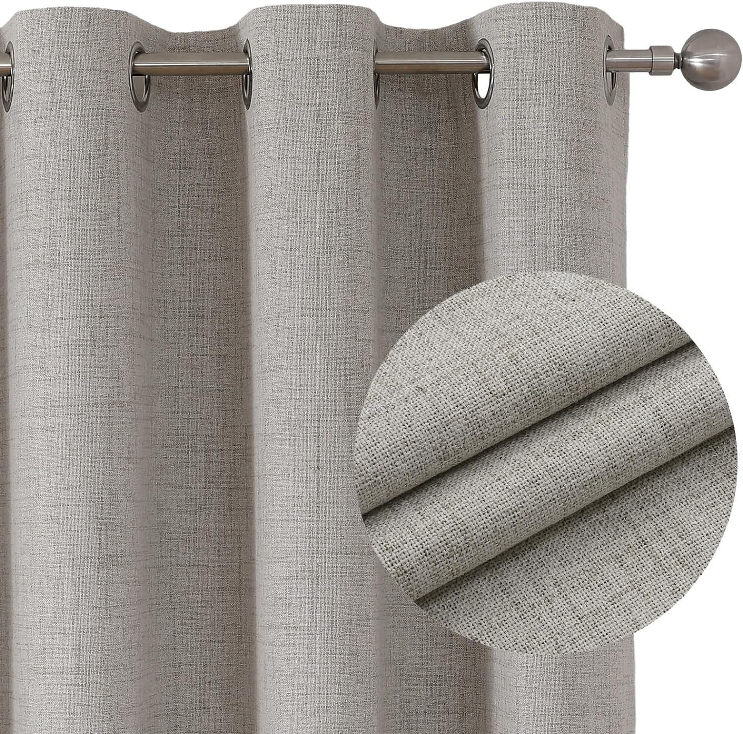 Joydeco 100% Blackout Linen Curtains Bedroom, Thermal Insulated Burlap Eyelet Cu...