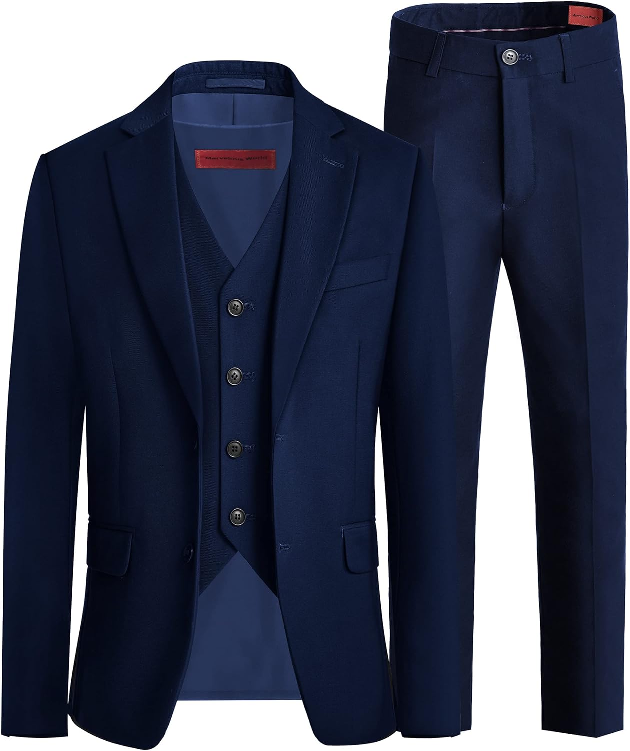 Marvelous World Boys' Formal Slim Fit Suit Set, Adjustable Waist 16 3pc Dark Blu...