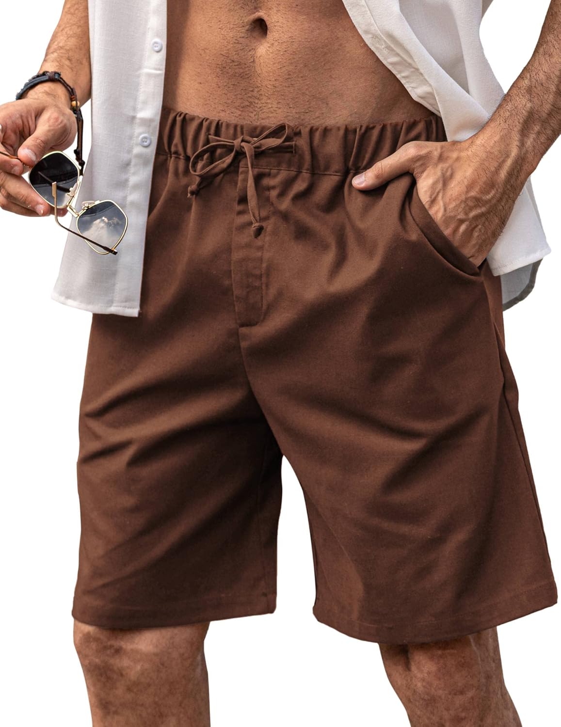 COOFANDY Men's Linen Shorts, Special Elastic Waist Drawstring Shorts, Innovative...