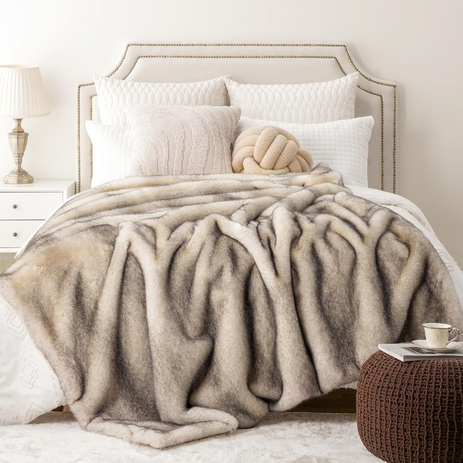 BATTILO HOME Luxury Fluffy Faux Fur Throw Blanket, Cozy Warm Fur Blanket for Cou...