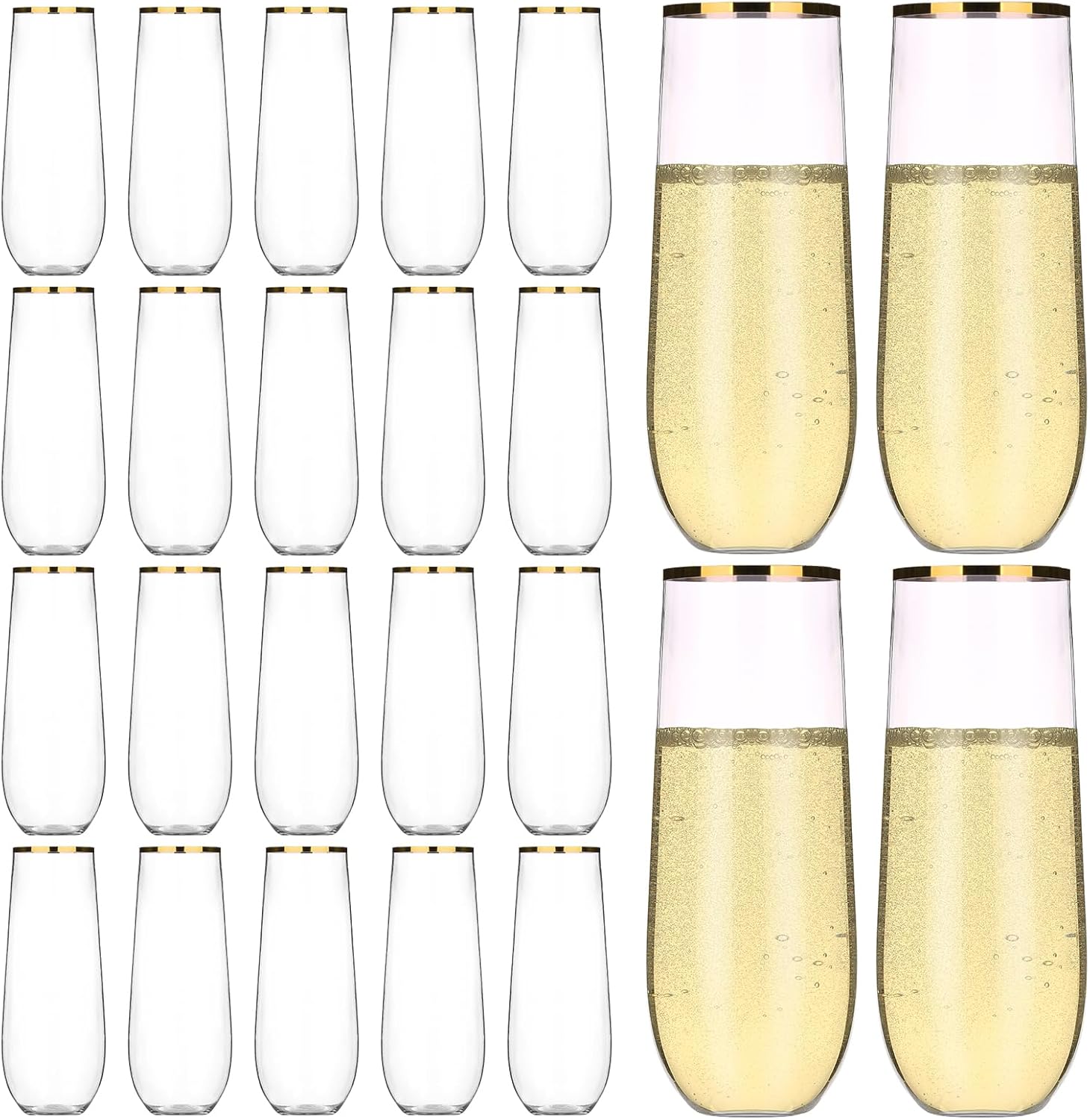 Hotder-24 x Plastic Champagne Flutes Gold Rimmed, 9oz/250ml Plastic Cocktail Gla...