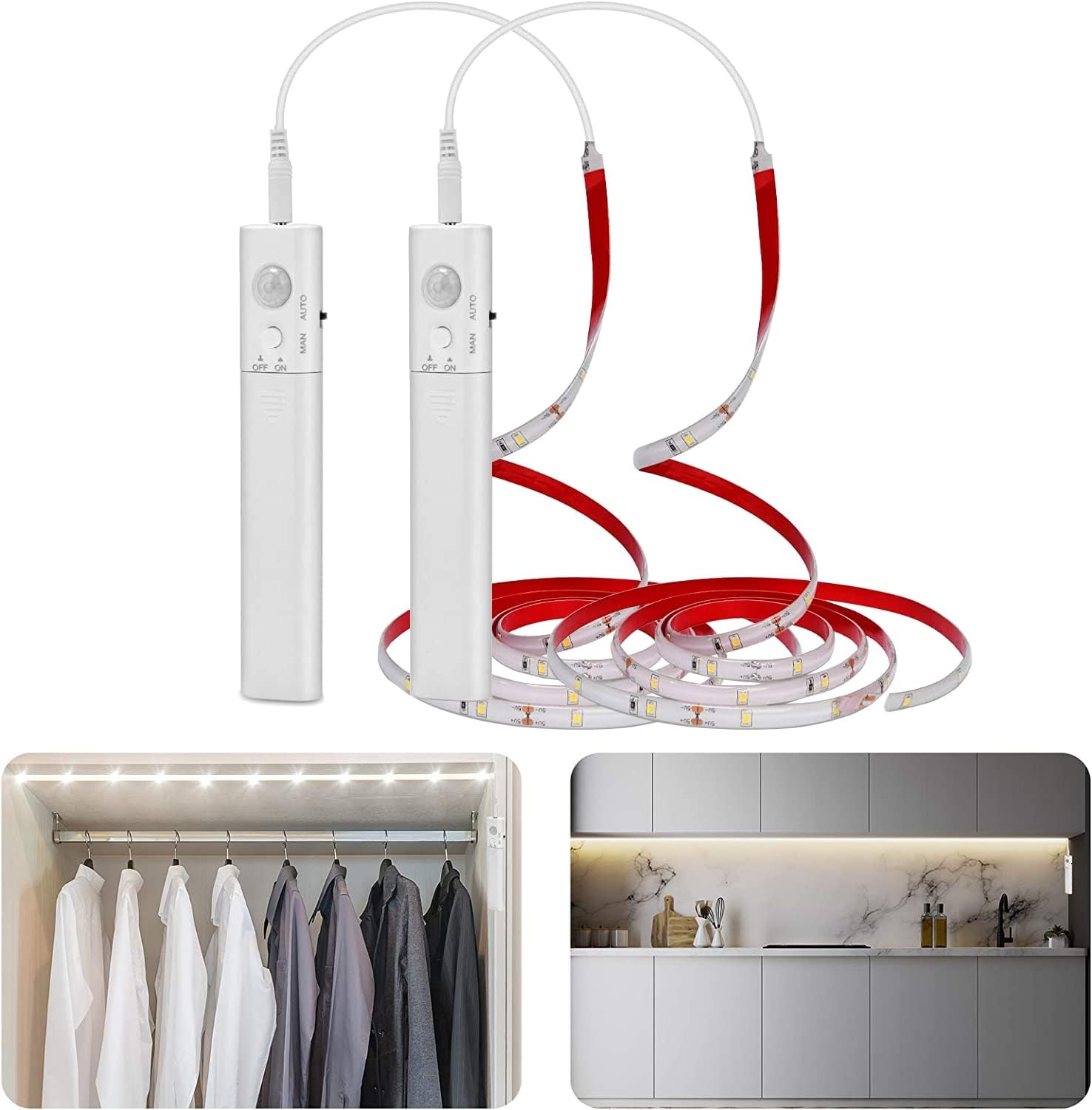 Motion Sensor LED Strip Light Indoors, Special Under Cabinet Lights Battery Oper...