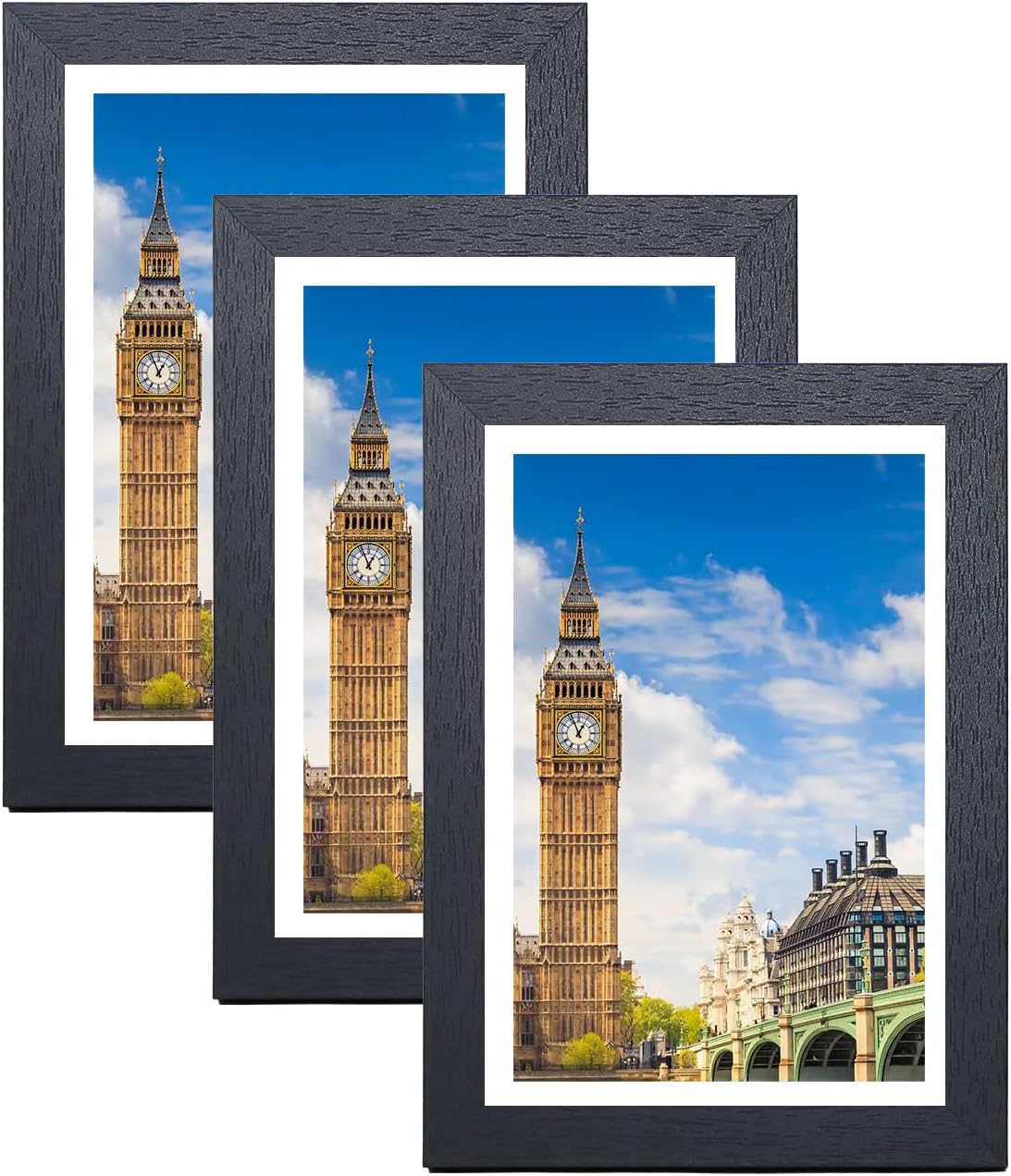 Bobeen 7x5 Picture Frames, Pack of 3 Black Photo Frame (18x13cm) for Table Top a...