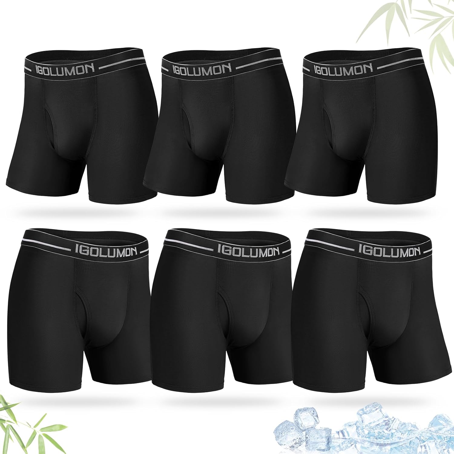 IGOLUMON Mens Bamboo Boxers Shorts Multipack 6 Pack Breathable Mens Underwear Op...