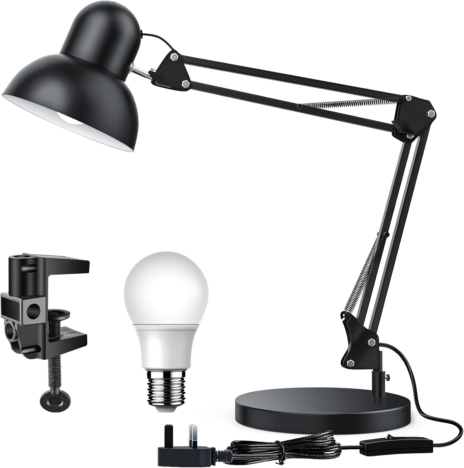 LONGTOO Bigger Desk Lamp, Table Lamp with E27 Screw Bulb, Flexible Clamp on Desk...