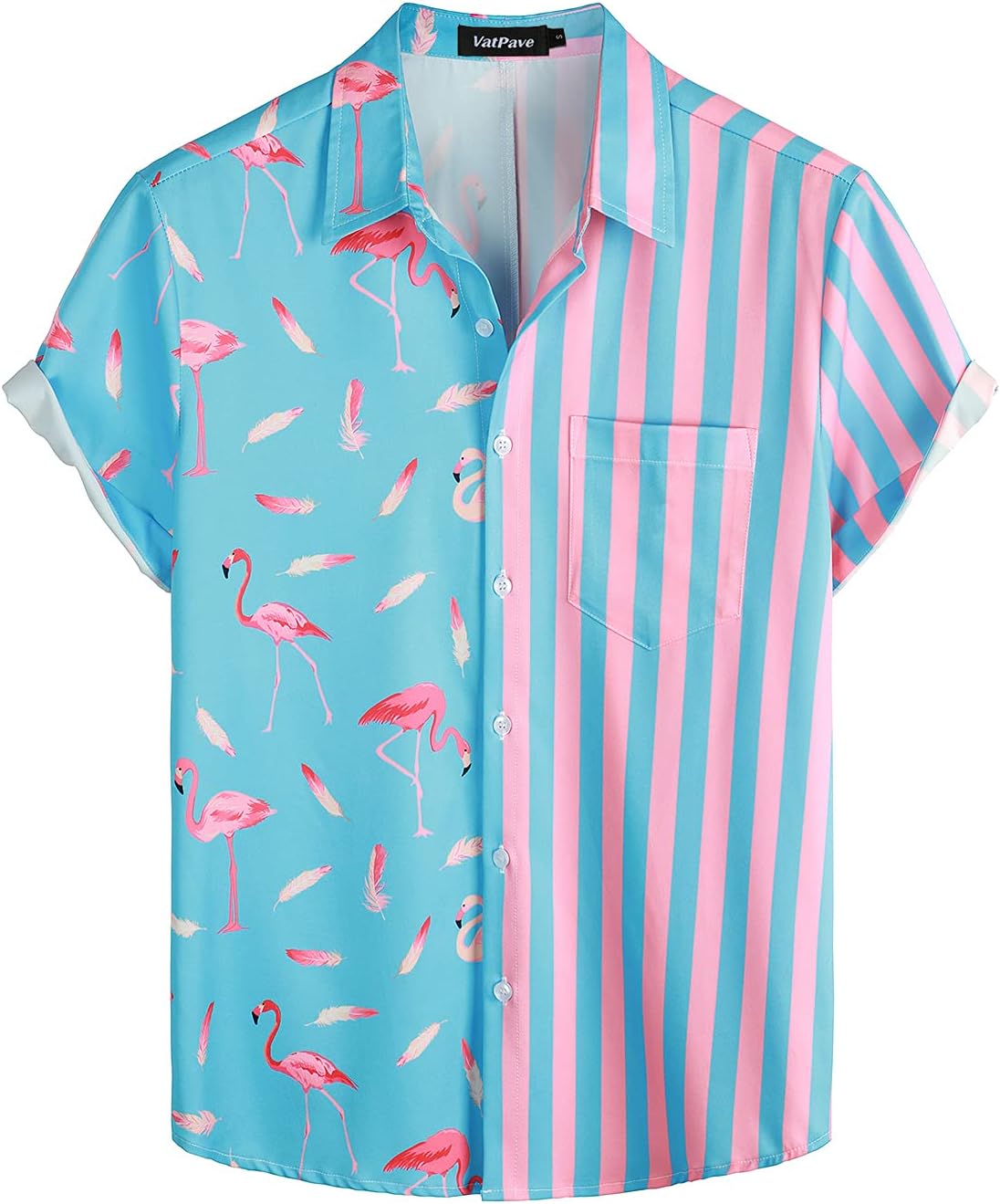 VATPAVE Mens Flamingo Hawaiian Shirt, Special Casual Floral Short Sleeve Button...