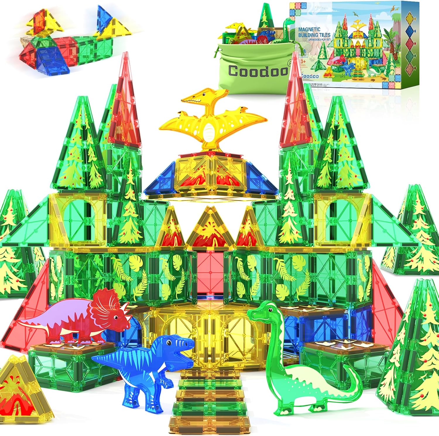 Dinosaur Toys Magnetic Tiles - Magnet Building Blocks for Toddler Kids Toys STEM...