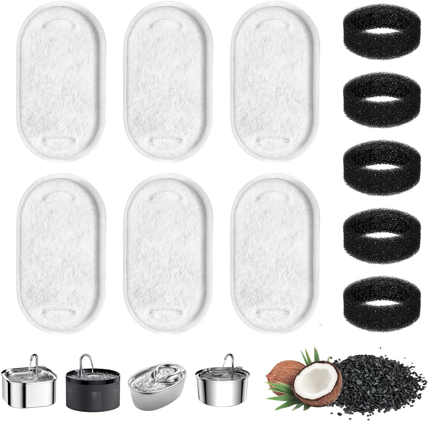 12Pcs Cat Water Fountain Filters, Cat Fountain Filters Set, 6Pcs Activated Carbo...