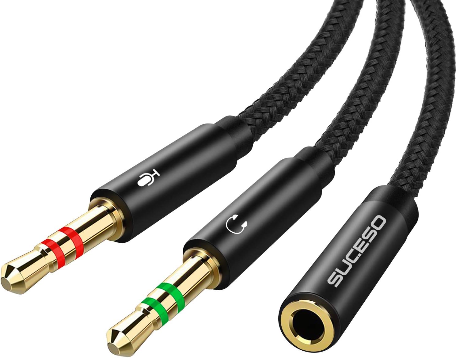 SUCESO Headphone Mic Splitter Cable 3.5mm Headphone Splitter Standard headset Ad...