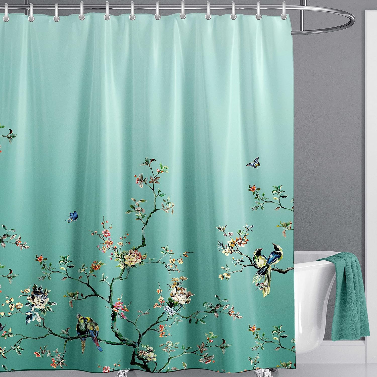 LIVETTY Ombre Green Bird Shower Curtain, Special Extra Long Shower Curtain With...