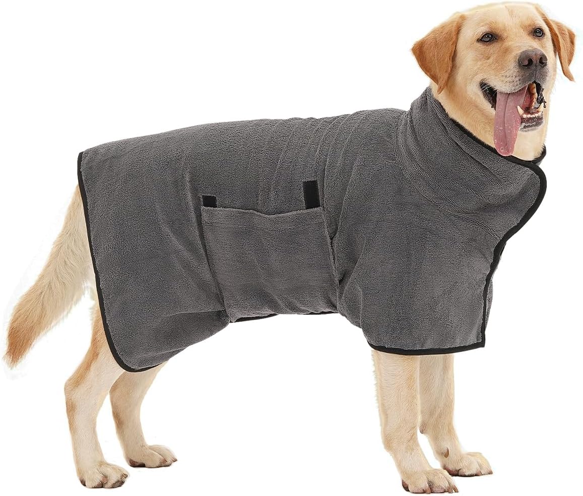 HezzLuv Super Absorbent Pet Bathrobe, Microfiber Dog Drying Coat Dog Robe Towel,...