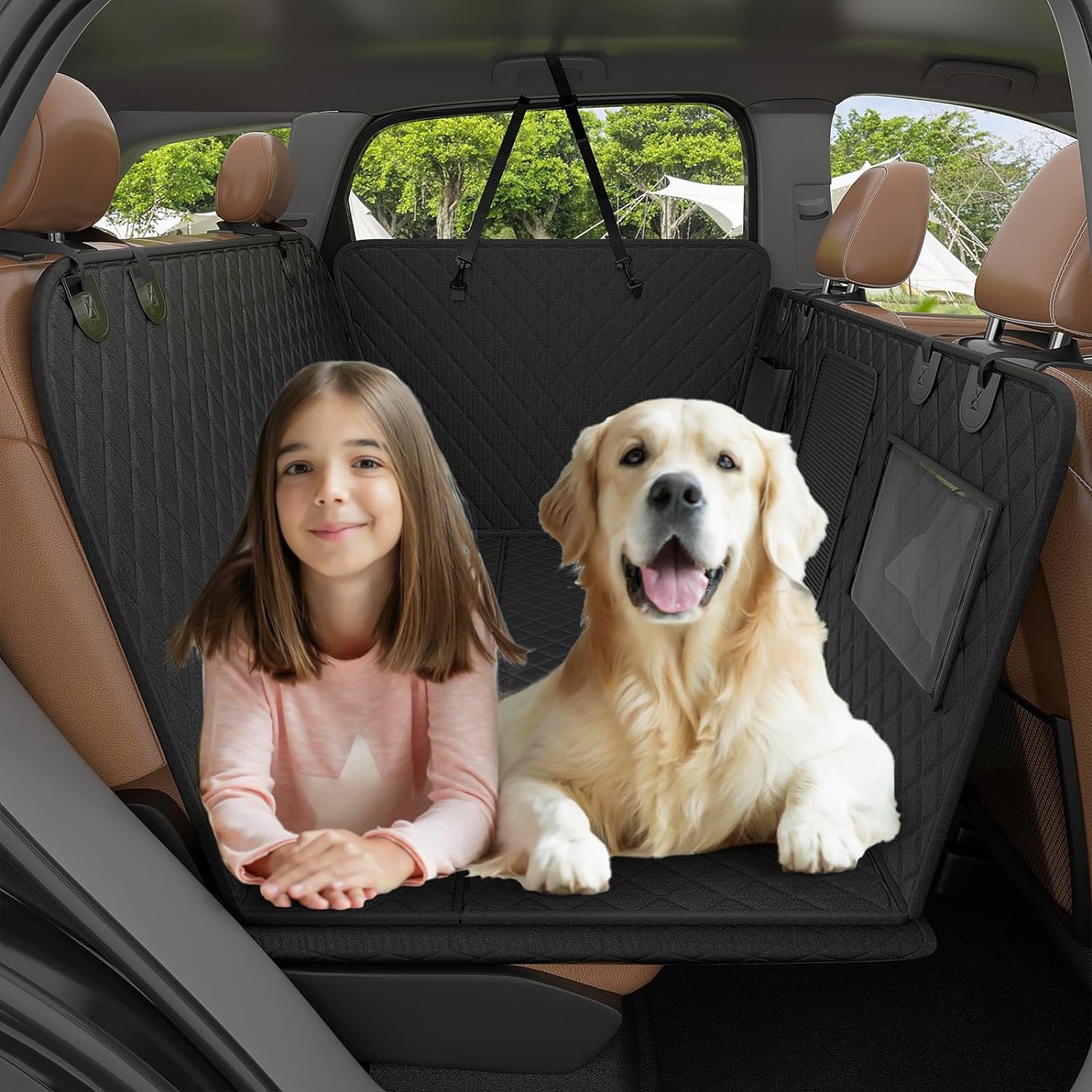 W&H Back Seat Extender for Dogs, Dog Car Seat Cover with Hard Bottom - Supports...