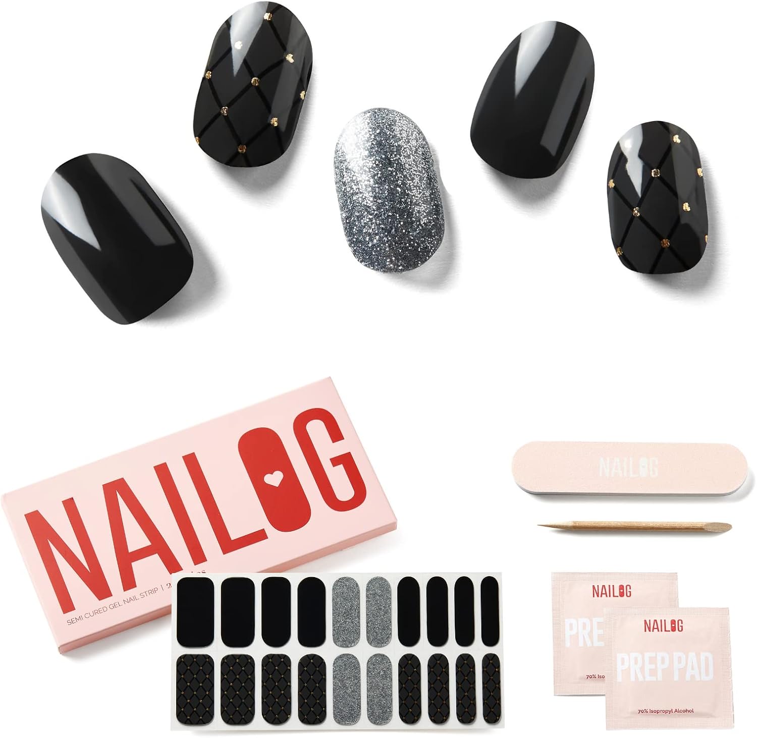 NAILOG Semi Cured Gel Nail Strips, Extra Long Nail Polish Strips (20 Pieces), Lo...