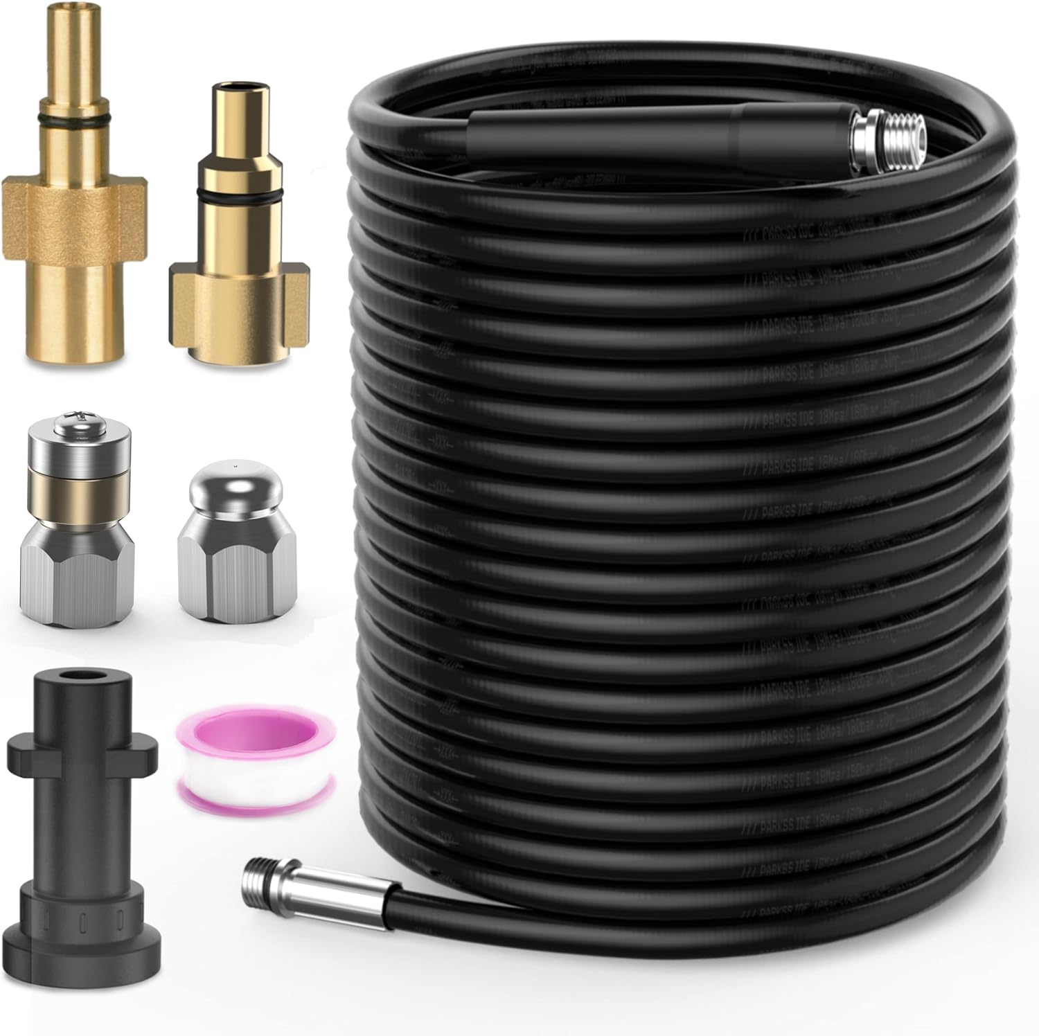 15M Pressure Washer Drain Pipe Hose Cleaning Kit with Jet Nozzle and Rotating Je...