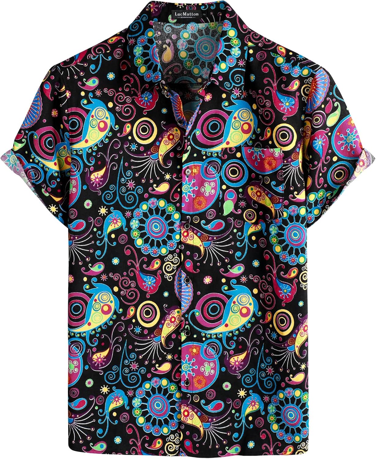 LucMatton Men's Shirt, Special Cotton Linen Shirt with Traditional Pattern Print...