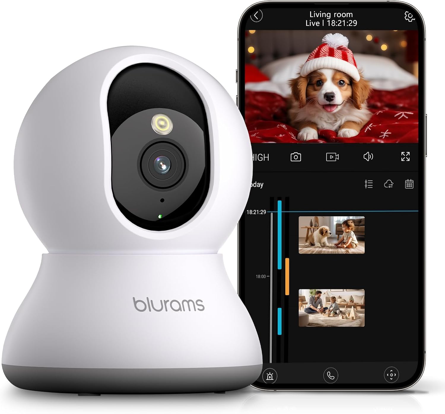 blurams Indoor Camera 2K, Pet Camera, 360° Indoor Security Camera, Dog Cameras H...