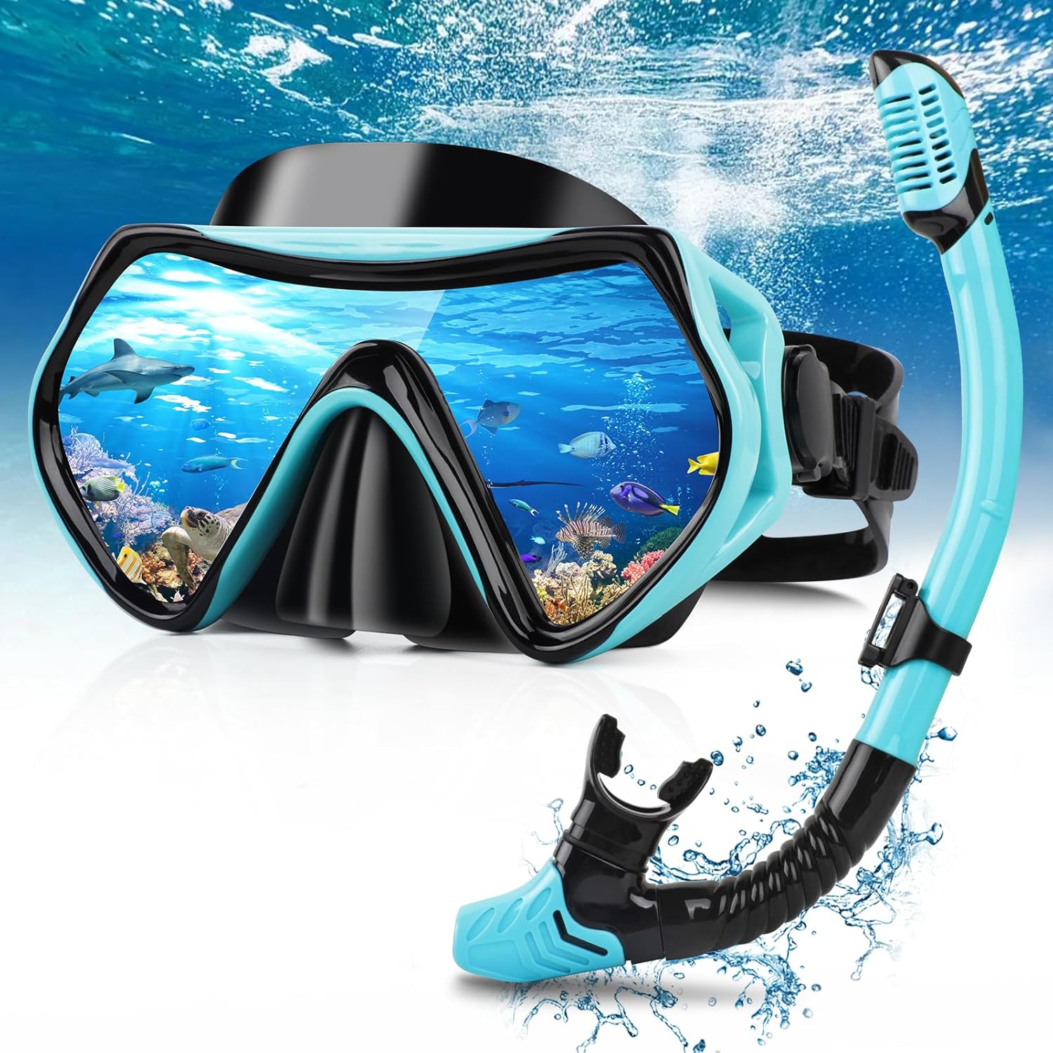 Snorkel Set Adults with Anti-Fog Panoramic View Snorkel Mask: Diving Mask Dry To...