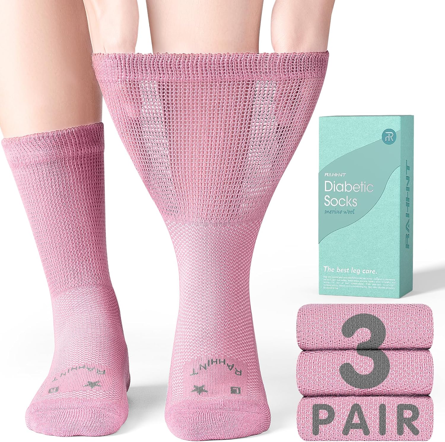 Rahhint Extra Wide Merino Wool Bamboo Diabetic Socks for Men & Women, Seamless T...