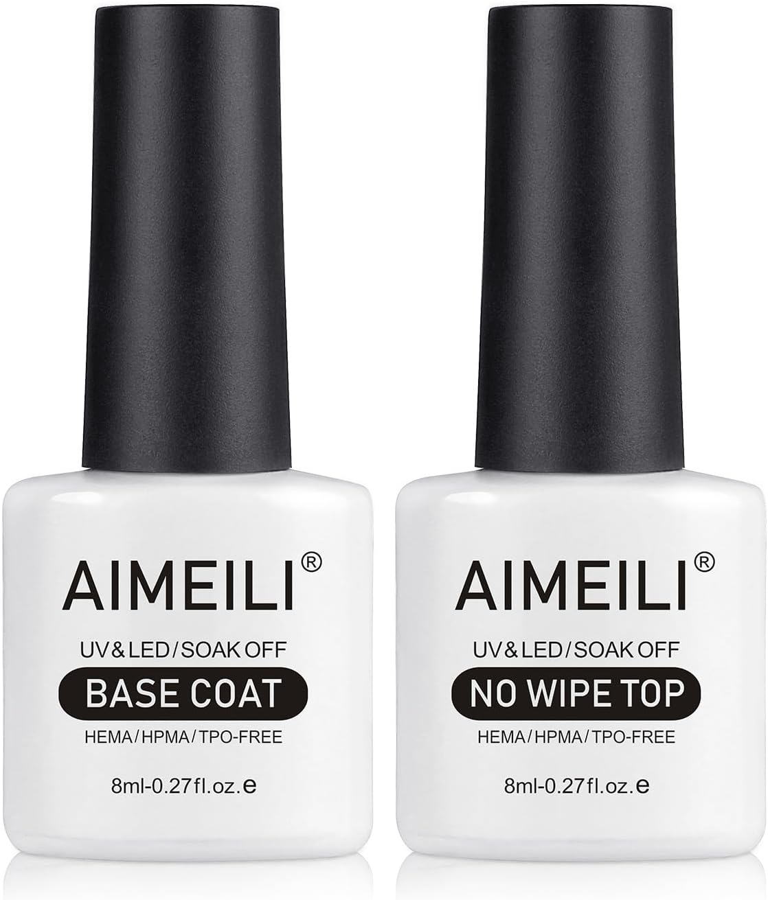 AIMEILI Gel Nail Polish Base Coat and Top Coat Set, 2×8ml Soak Off UV LED Gel Na...