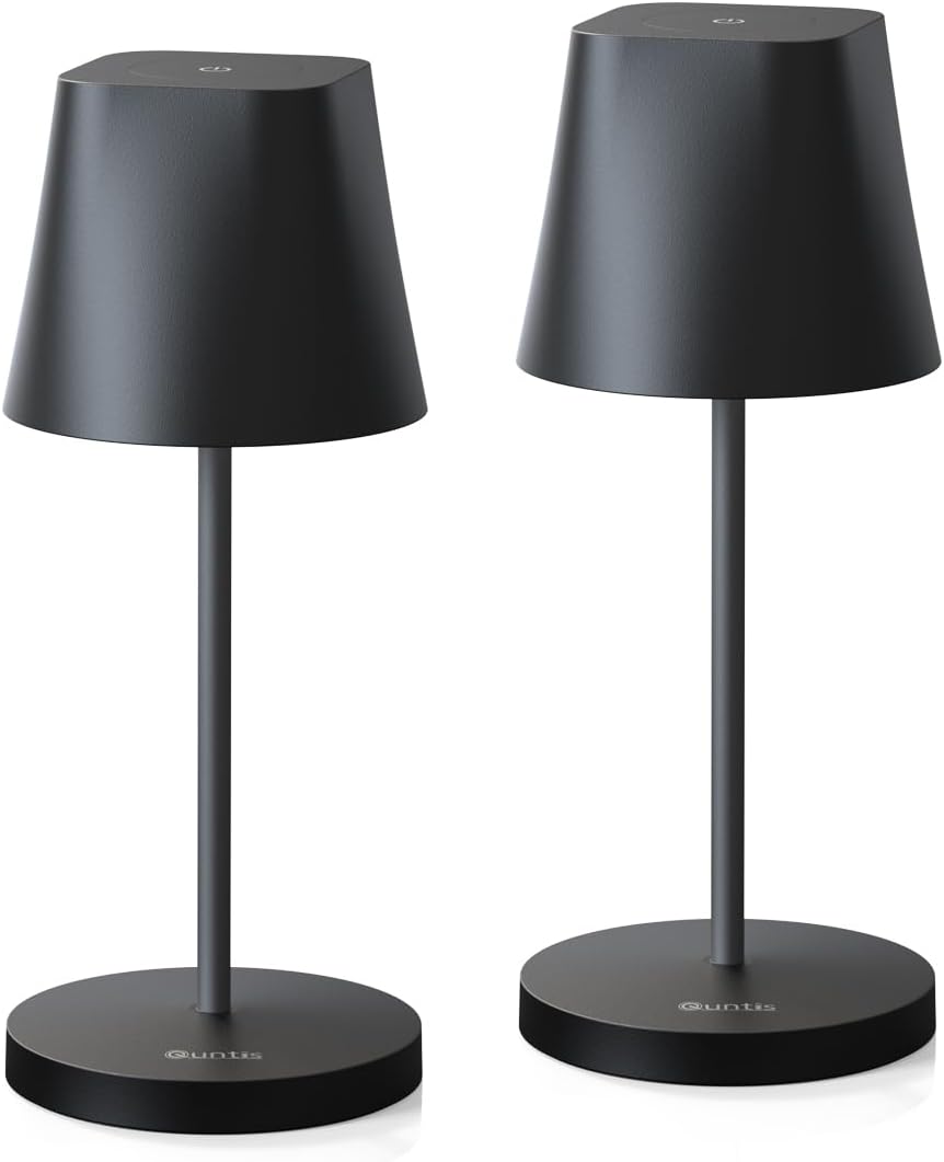Quntis 2 Pack Cordless LED Table Lamp, Rechargeable Battery, Dimmable Desk Lamp,...