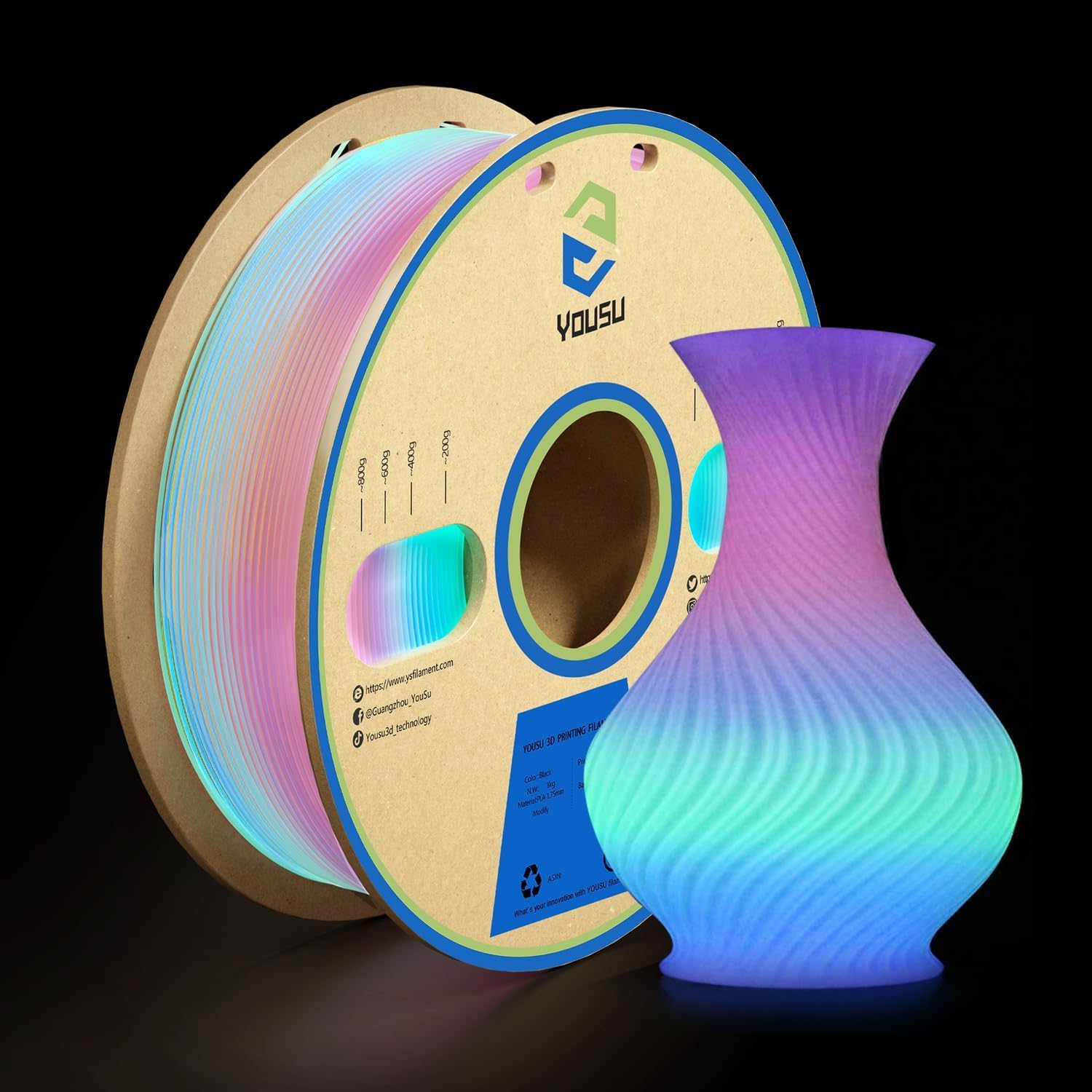 YOUSU 3D Printer Filament,Glow in The Dark PLA Filament 3D Printing Filament 1.7...