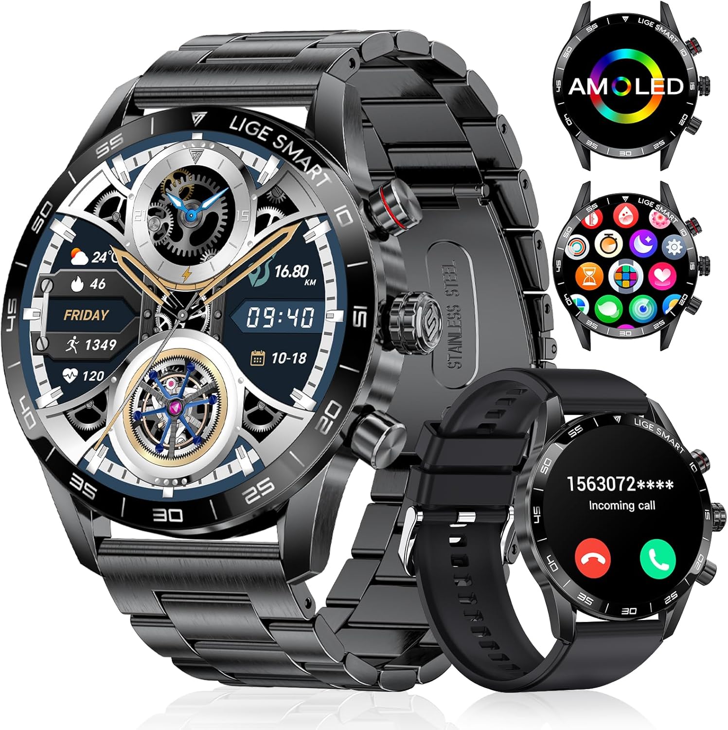 LIGE Smart Watch for Men with Answer/Make Call, 1.43 AMOLED Display, Fitness Wat...