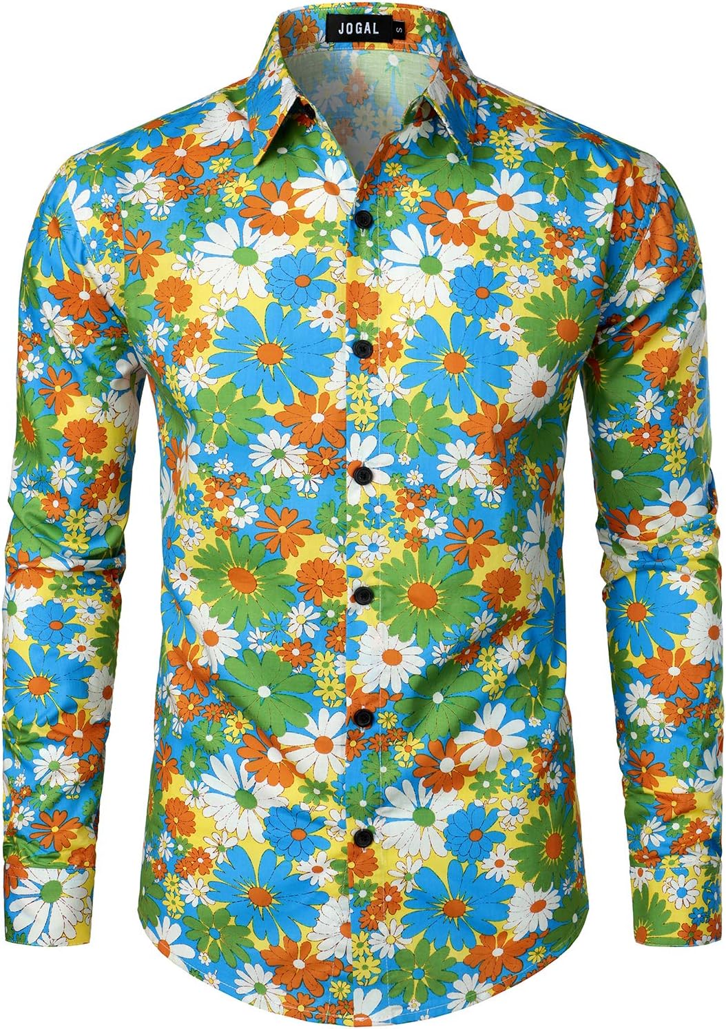 JOGAL Mens Regular fit Floral Dress Shirt Long Sleeve Printed Casual Button Down...