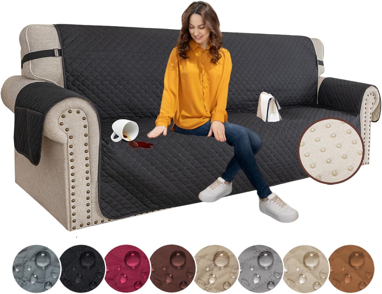 XINEAGE Quilted Sofa Covers, Special Water Resistant Couch Covers for 3 Seater,...