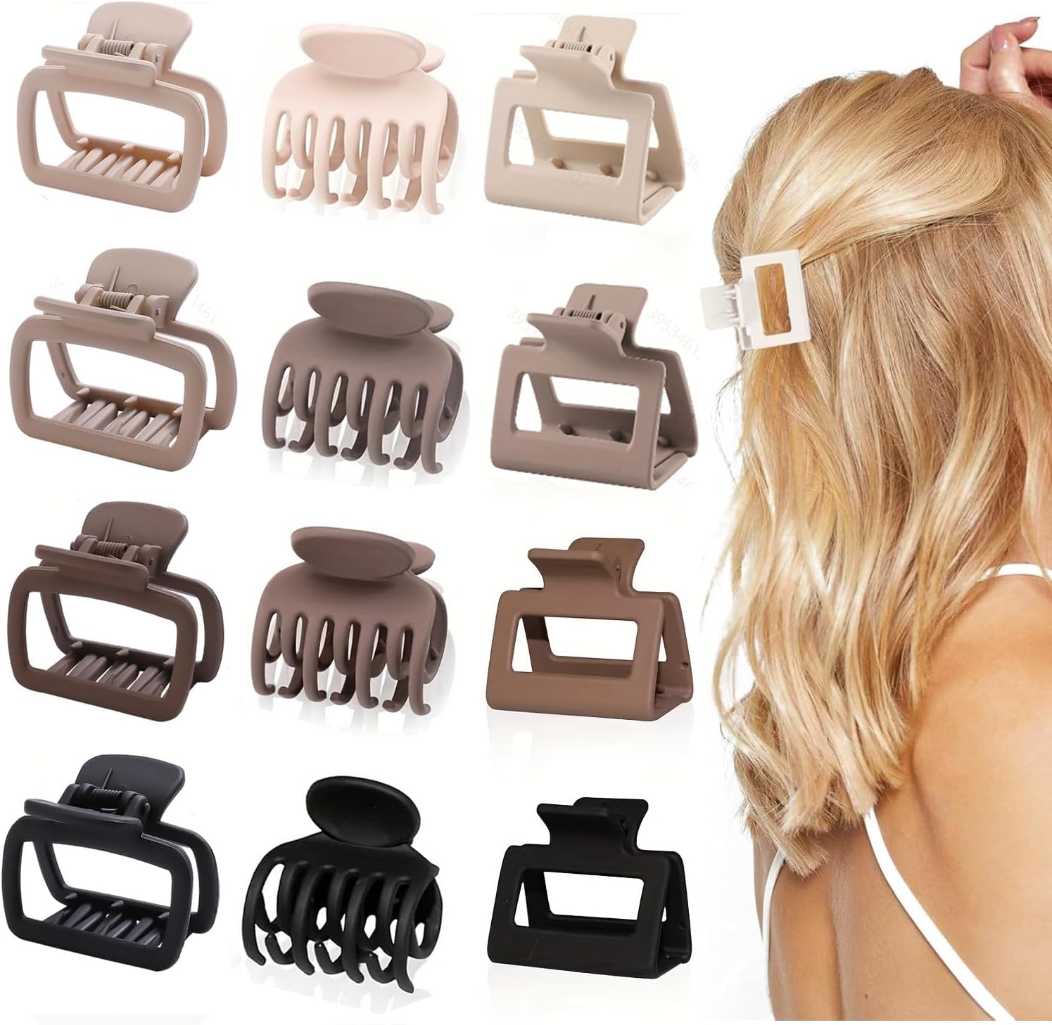 Hair Clips for Women,[12 Pack] Strong Hold Claw Clips mit 3 Assortment Size for...