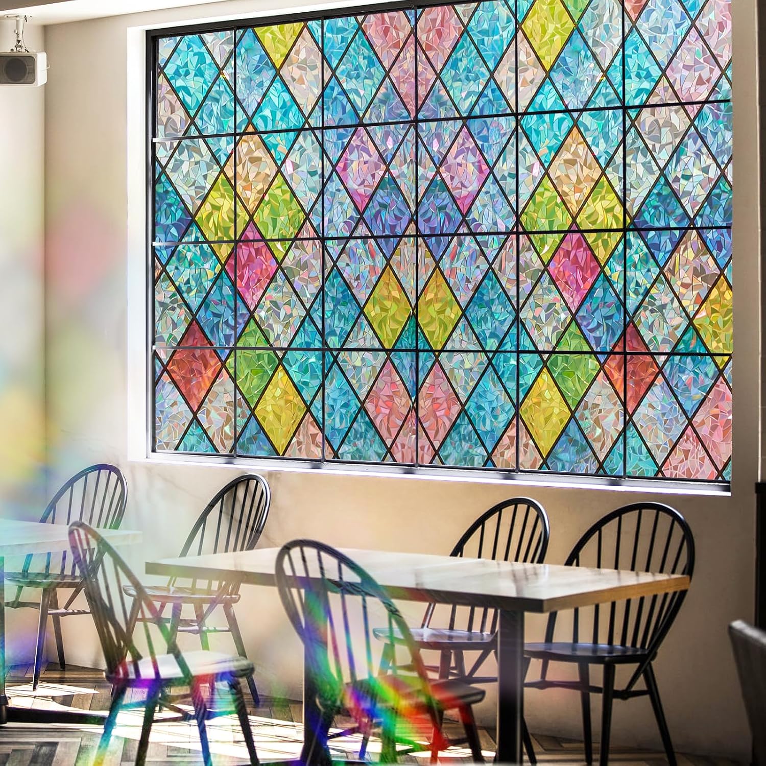 Beautysaid Rainbow Window Film, Privacy Window Film: Stained Glass Window Film,...