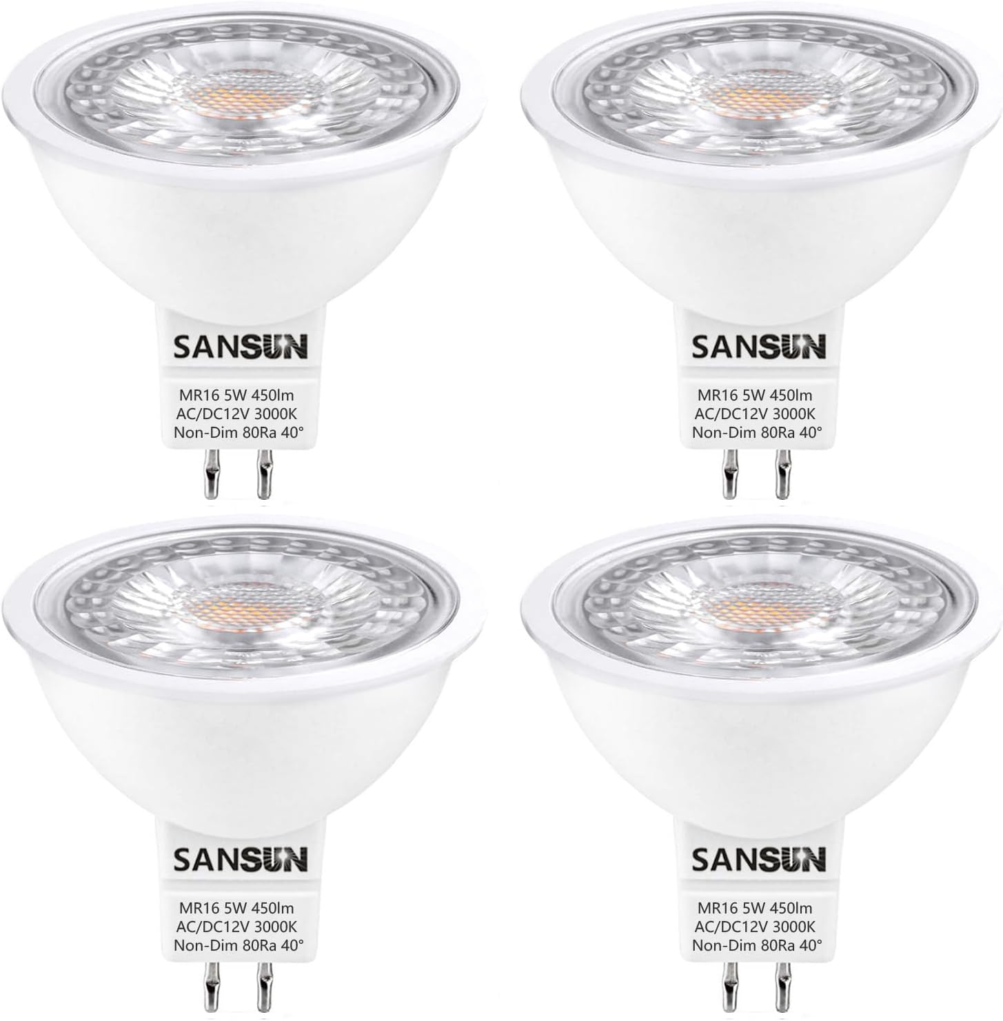 SANSUN MR16 GU5.3 LED Light Bulbs - 50W Equivalent Halogen Bulbs, Warm White 300...